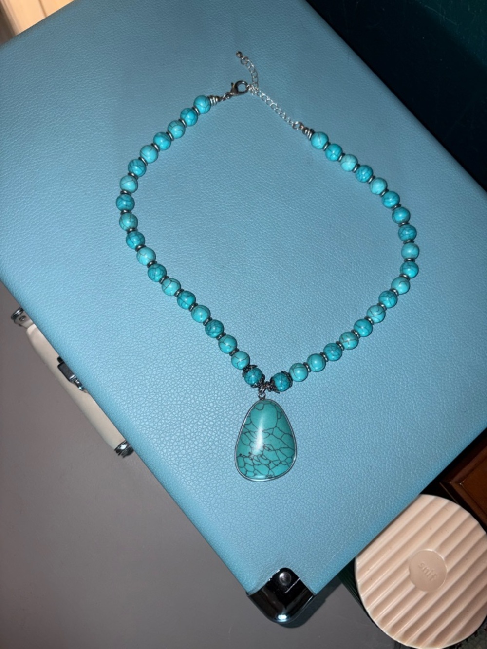 Turquoise Beaded Pendant Necklace - Blue Stone Accent